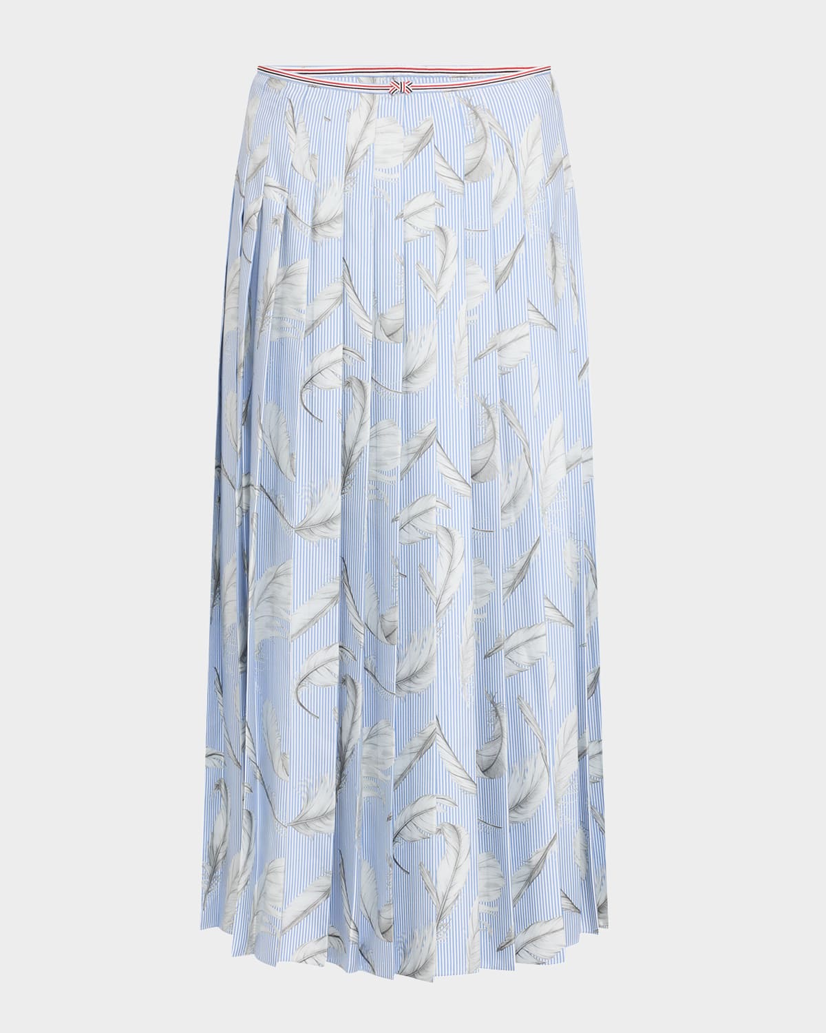 Thom Browne Pleated Feather Print Silk Twill Midi Skirt