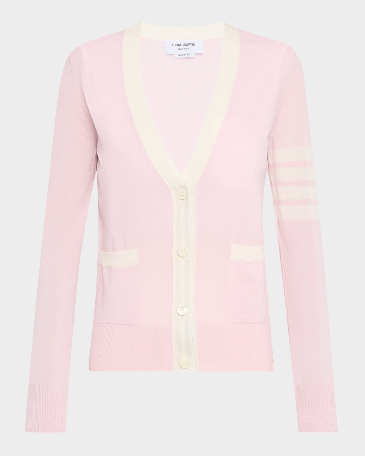 Thom Browne V-neck 4-bar Fine Merino Wool Cardigan In Pink