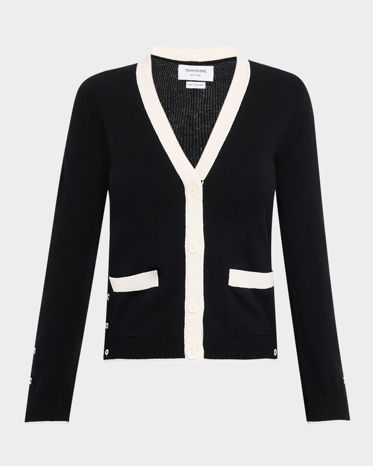 Thom Browne Side Buttoned Knit Cardigan In Black