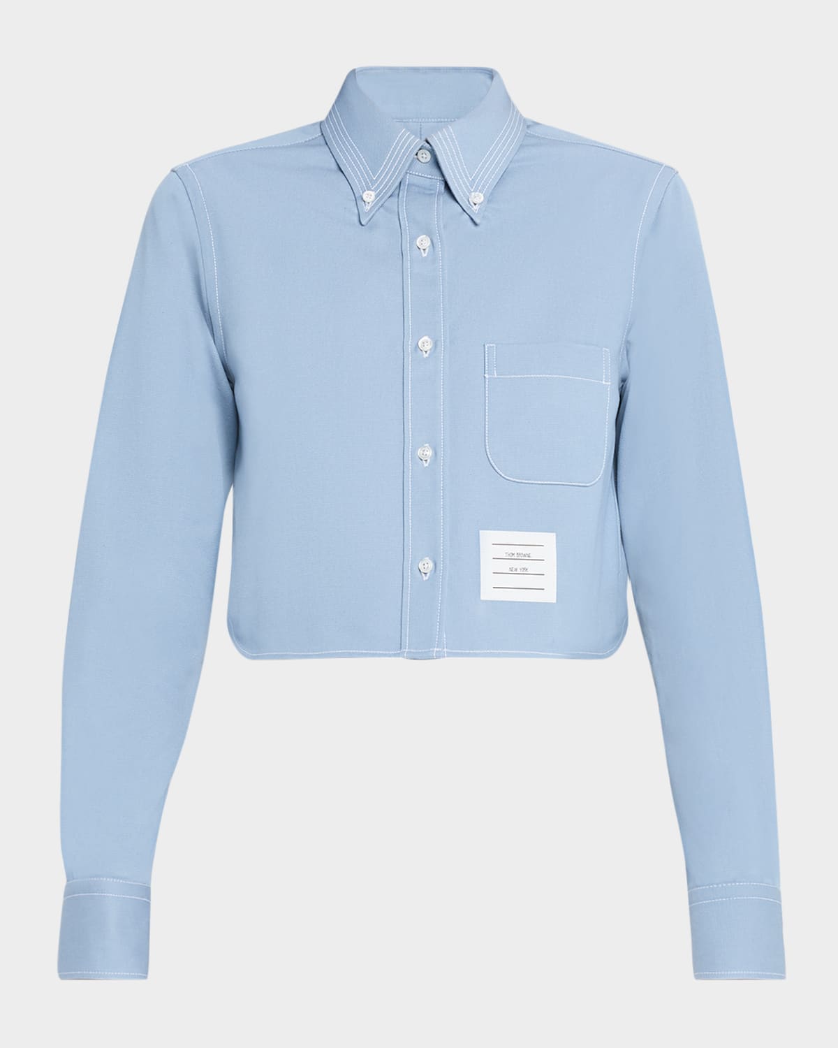 Thom Browne Cropped Denim Shirt With Contrast Stitching In Blue