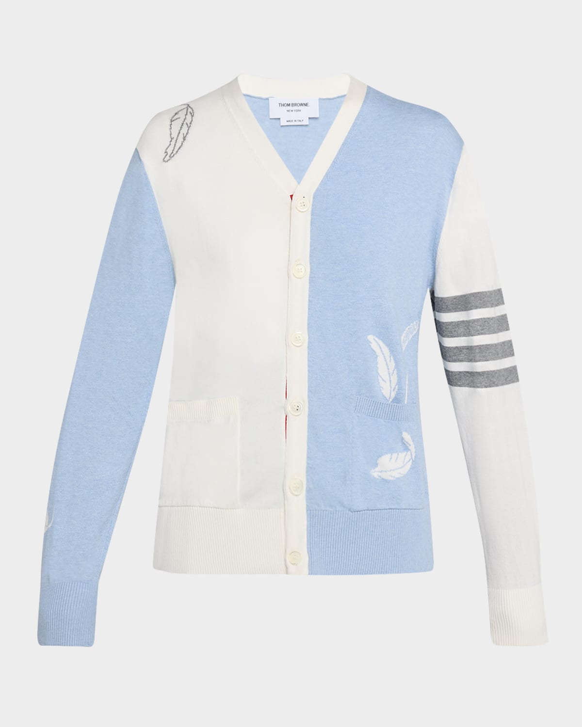 Thom Browne Fun-mix 4-bar Feather Intarsia Three Quarter Sleeve Cardigan
