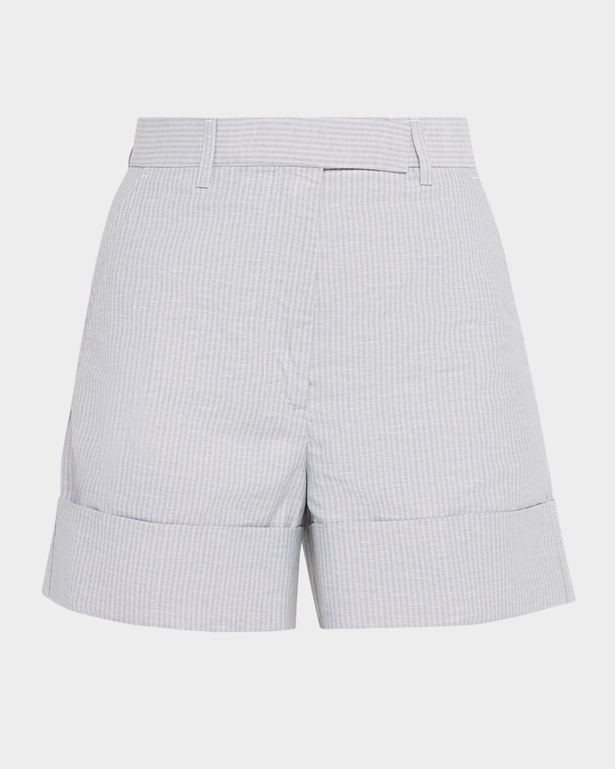 Thom Browne Striped Linen-cotton Suiting Shorts In Gray