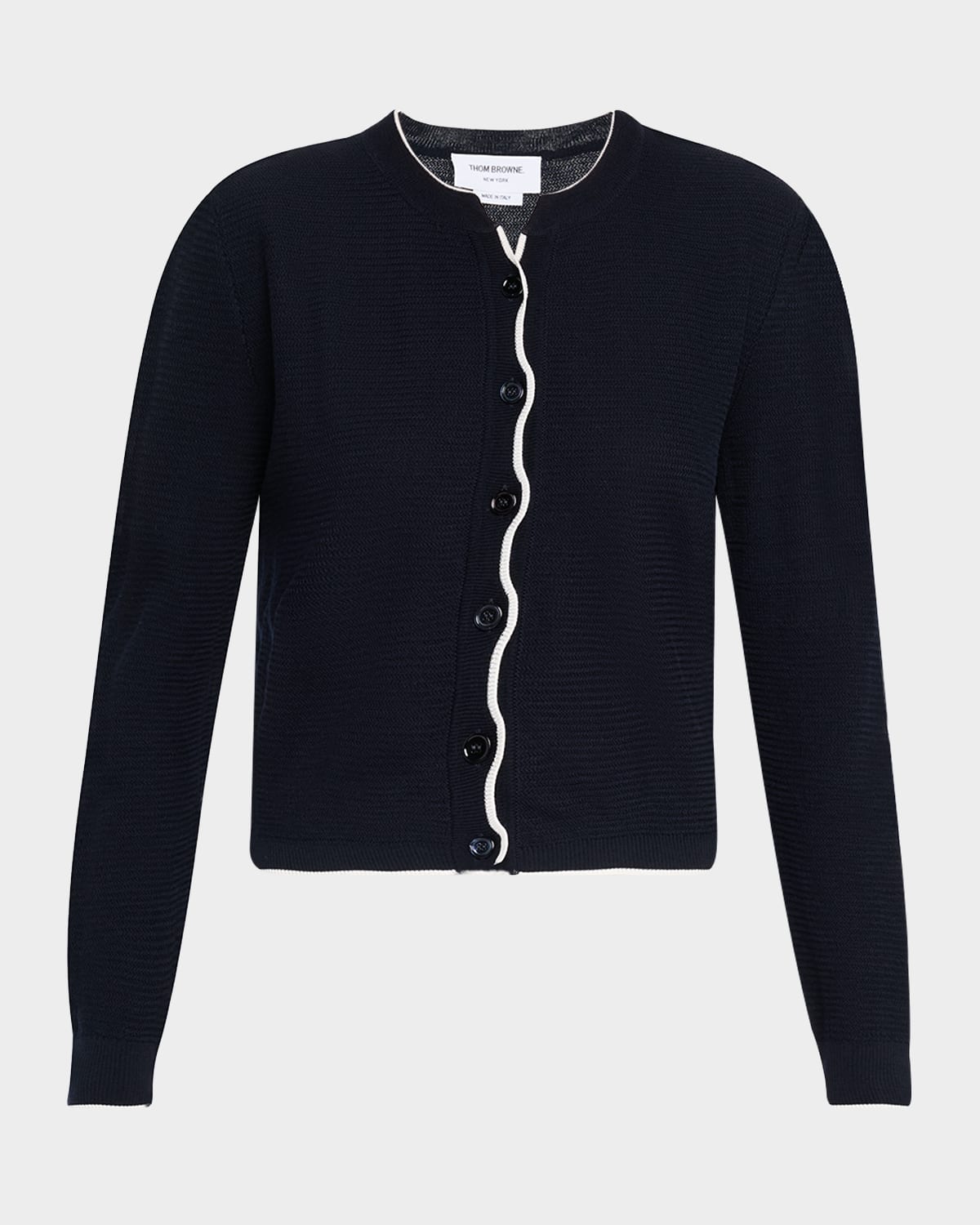 Thom Browne Textured Stitch Crew Neck Cardigan In Wool Crepe