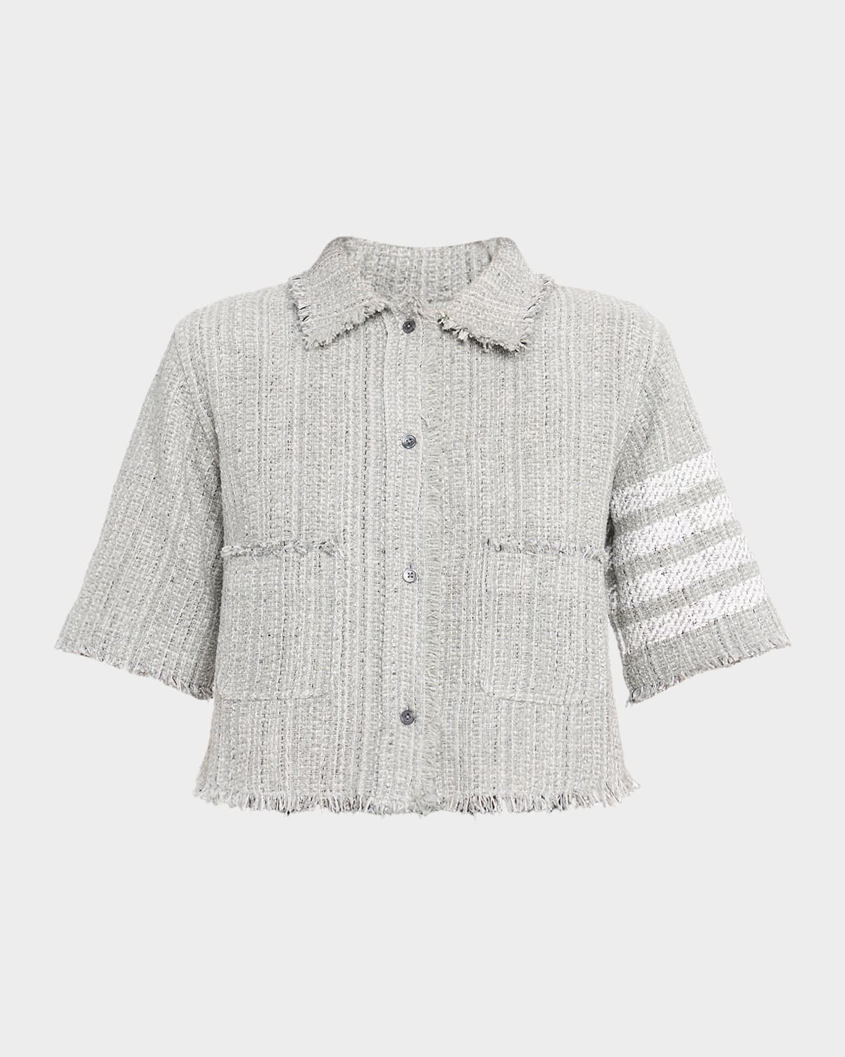 Thom Browne 4-bar Short Sleeve Eyelash Tweed Crop Shirt Jacket