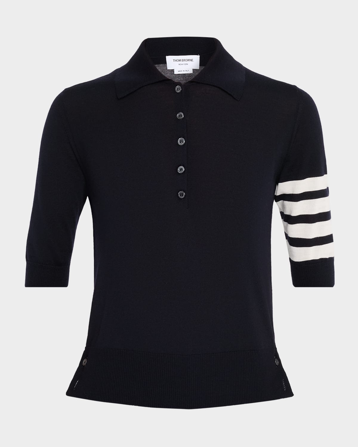 Thom Browne 4 Bar Short-sleeve Fine Merino Wool Polo Shirt In Black