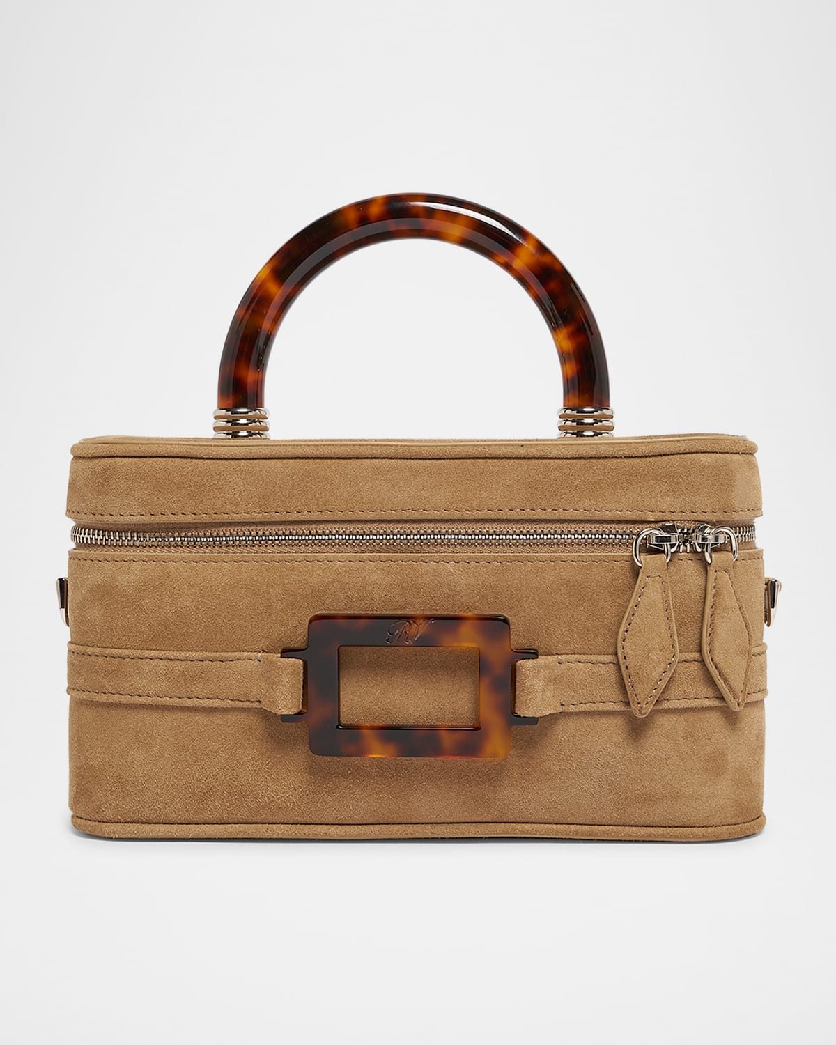 Roger Vivier Belle Vivier Vanity Mini Buckled Suede Clutch In Brown