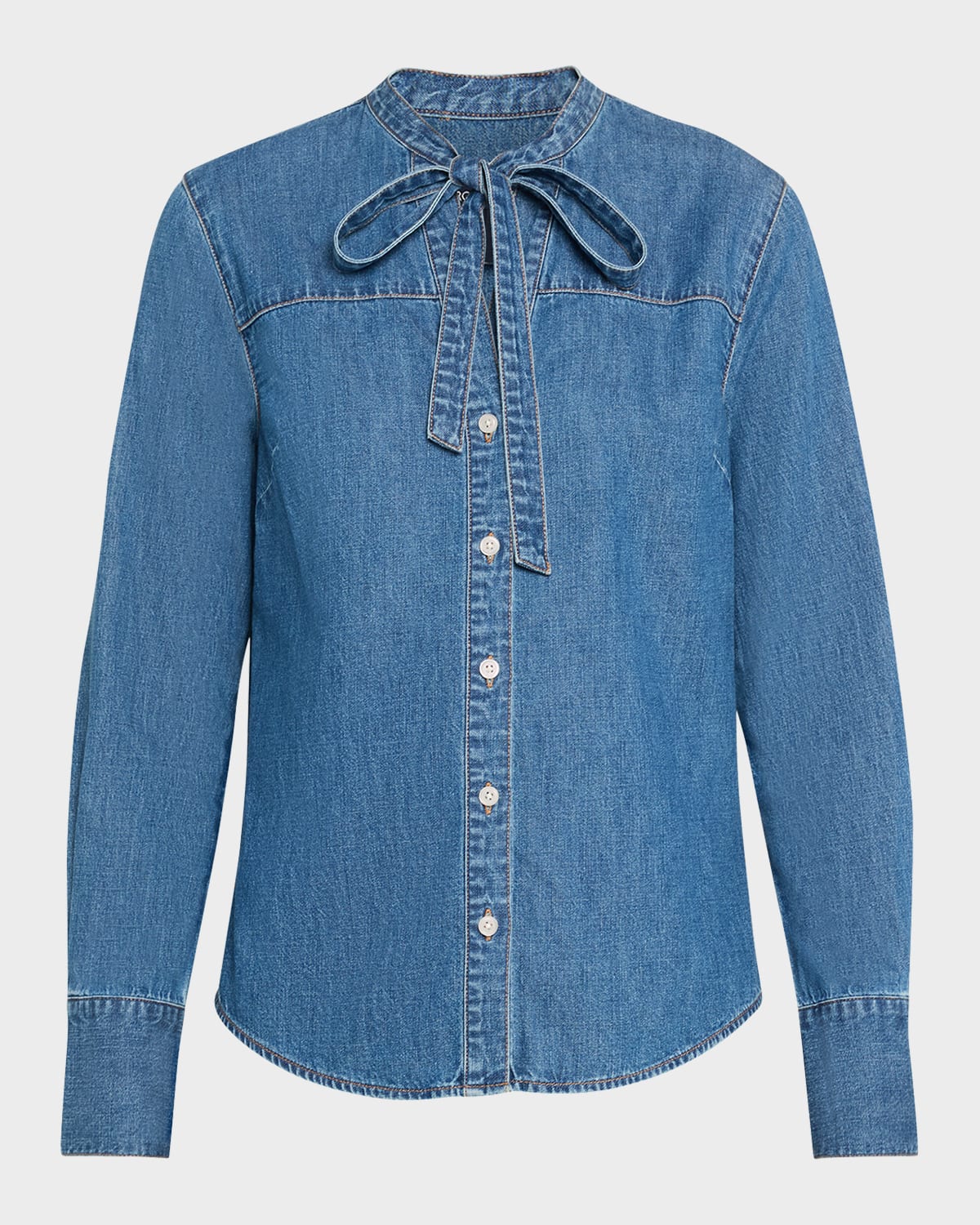 Veronica Beard Gabby Denim Tie-neck Shirt