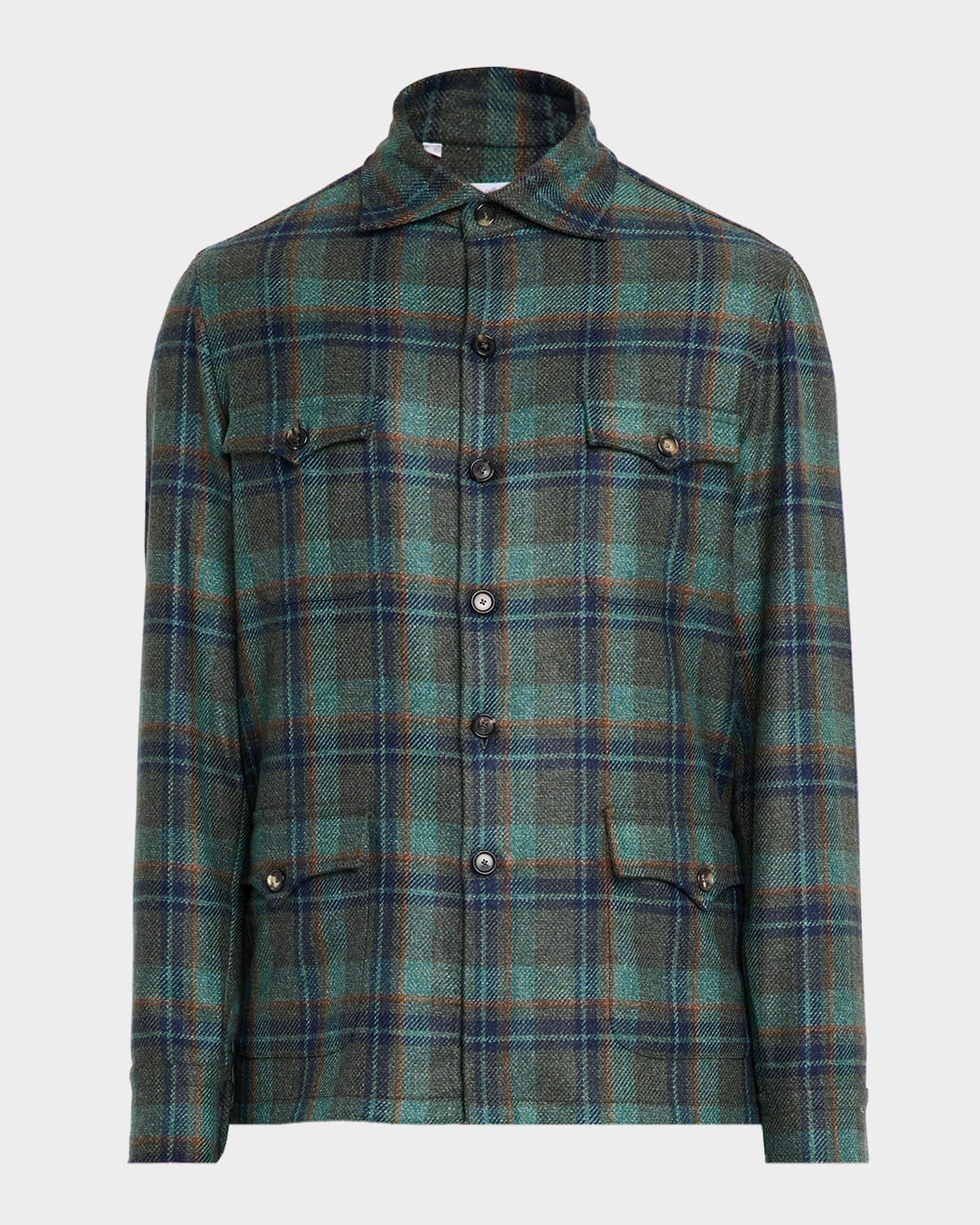 Cesare Attolini Men's Cashmere Plaid Four-pocket Overshirt In Green