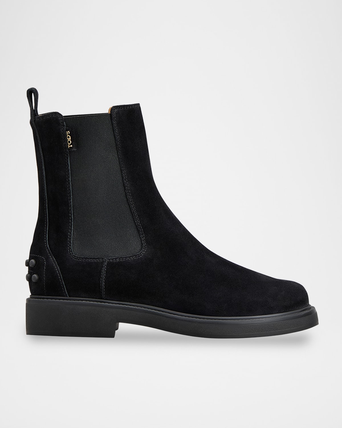 Tod's Suede Ankle Boots With Round Toe And Elastic Inserts In Black
