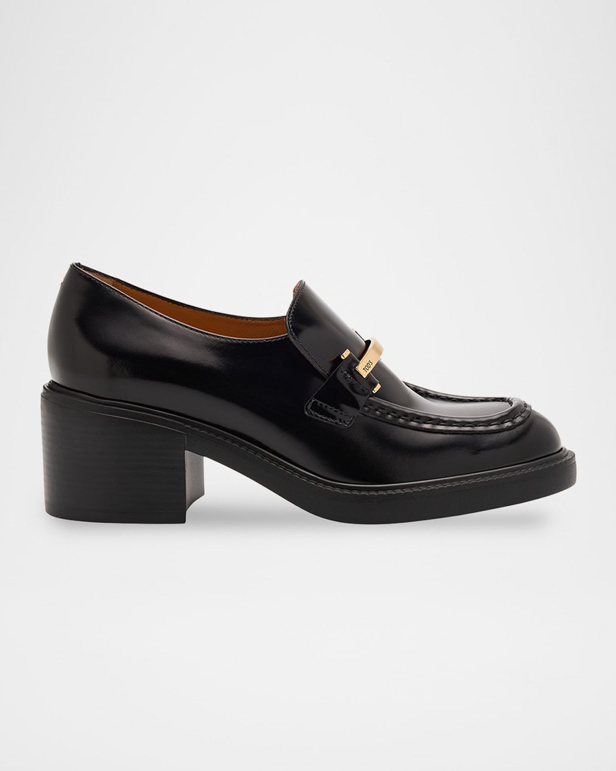 Tod's Gomma Leather Block-heel Loafers In Black