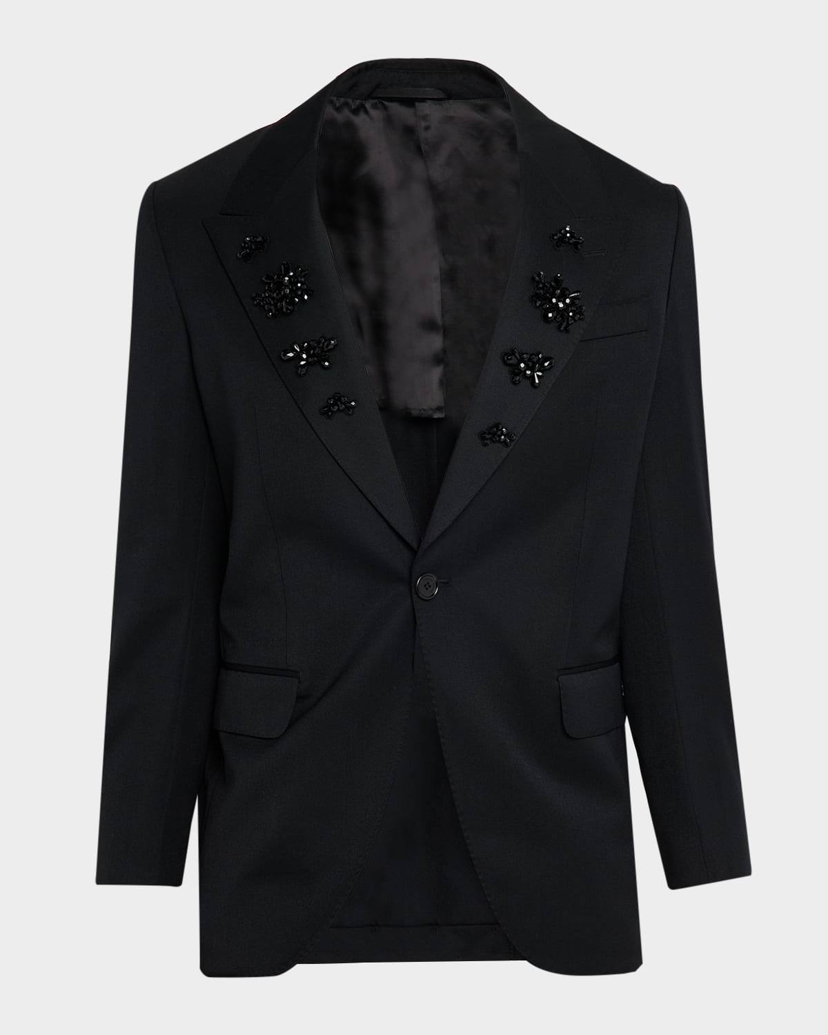 Simone Rocha Men's Relaxed-fit Beaded Lapel Jacket In Black