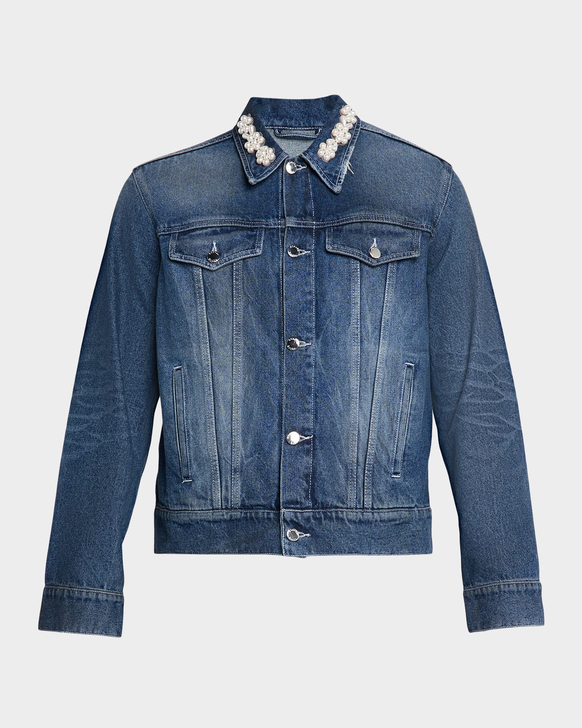 Simone Rocha Mens Dstrssd Blue/pearl/clear Pearl-collar Fitted Denim Jacket In Blue