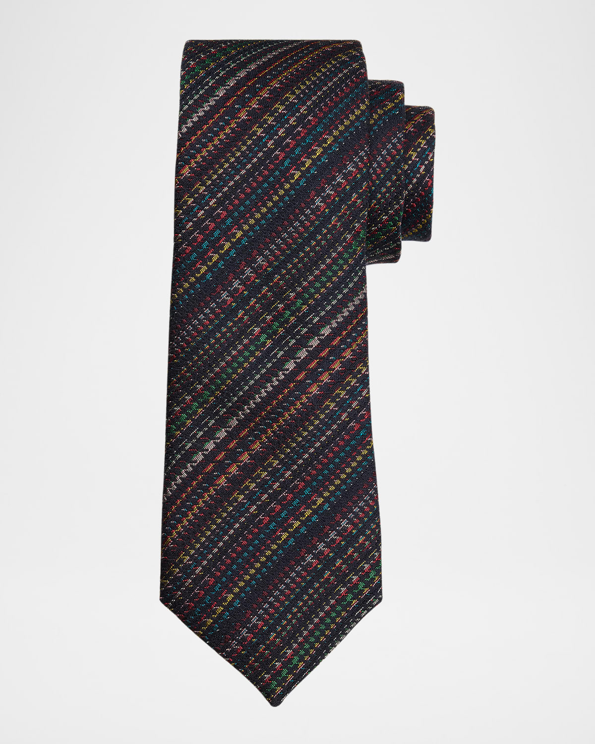 Men's Signature Stripe Houndstooth Wool and Silk Tie