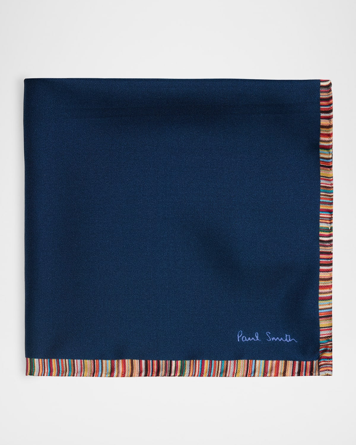 Men's Signature Stripe Trim Silk Pocket Square