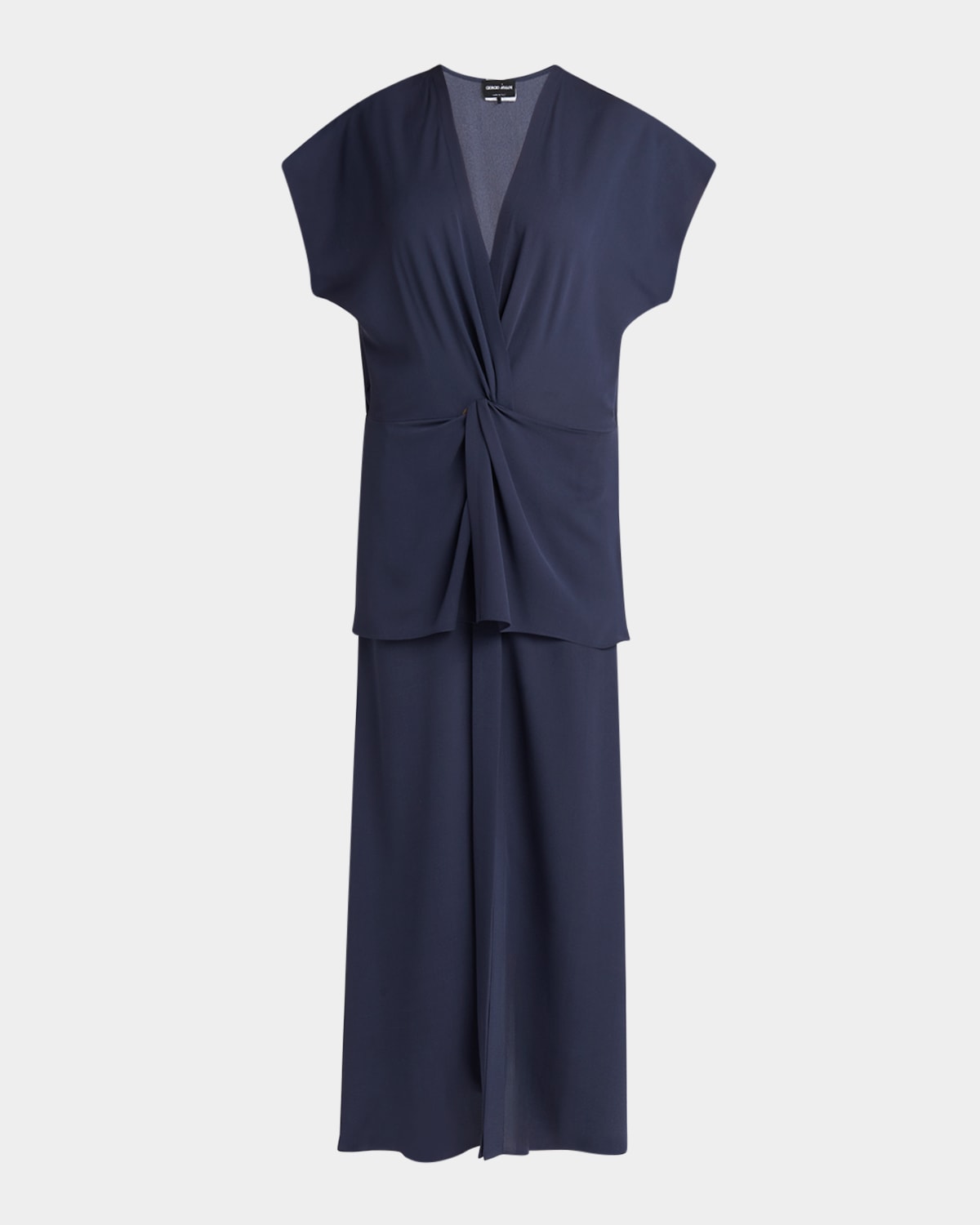 Giorgio Armani Tiered Soft Silk Gown In Blue