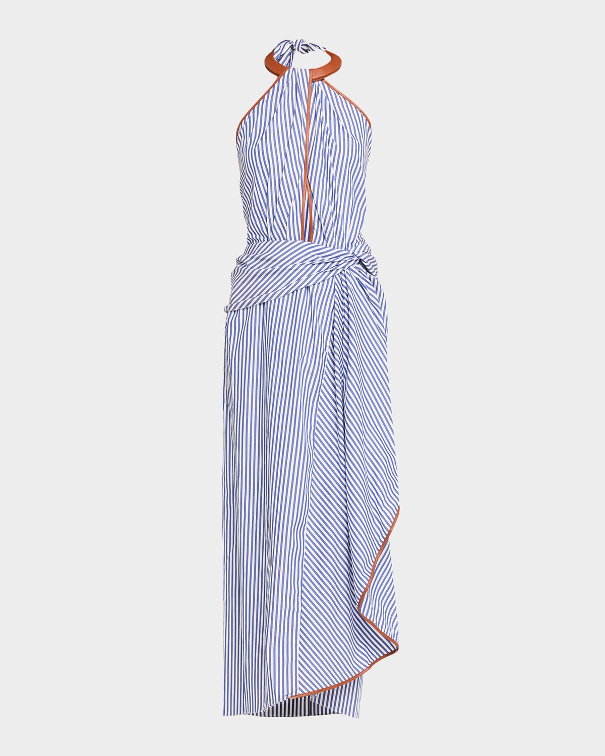 Johanna Ortiz Centro Del Cielo Striped Halter Ankle Dress In Blue