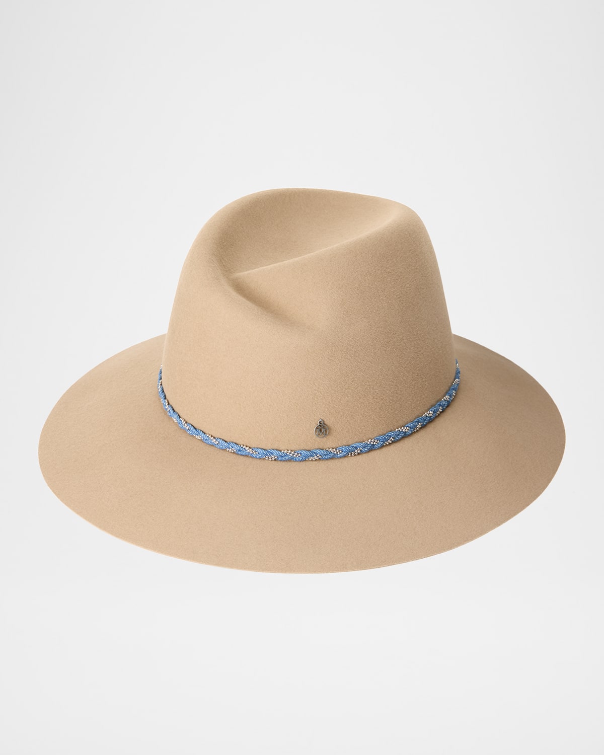 Maison Michel Virginie Braided Denim Wool Felt Fedora Hat In Brown
