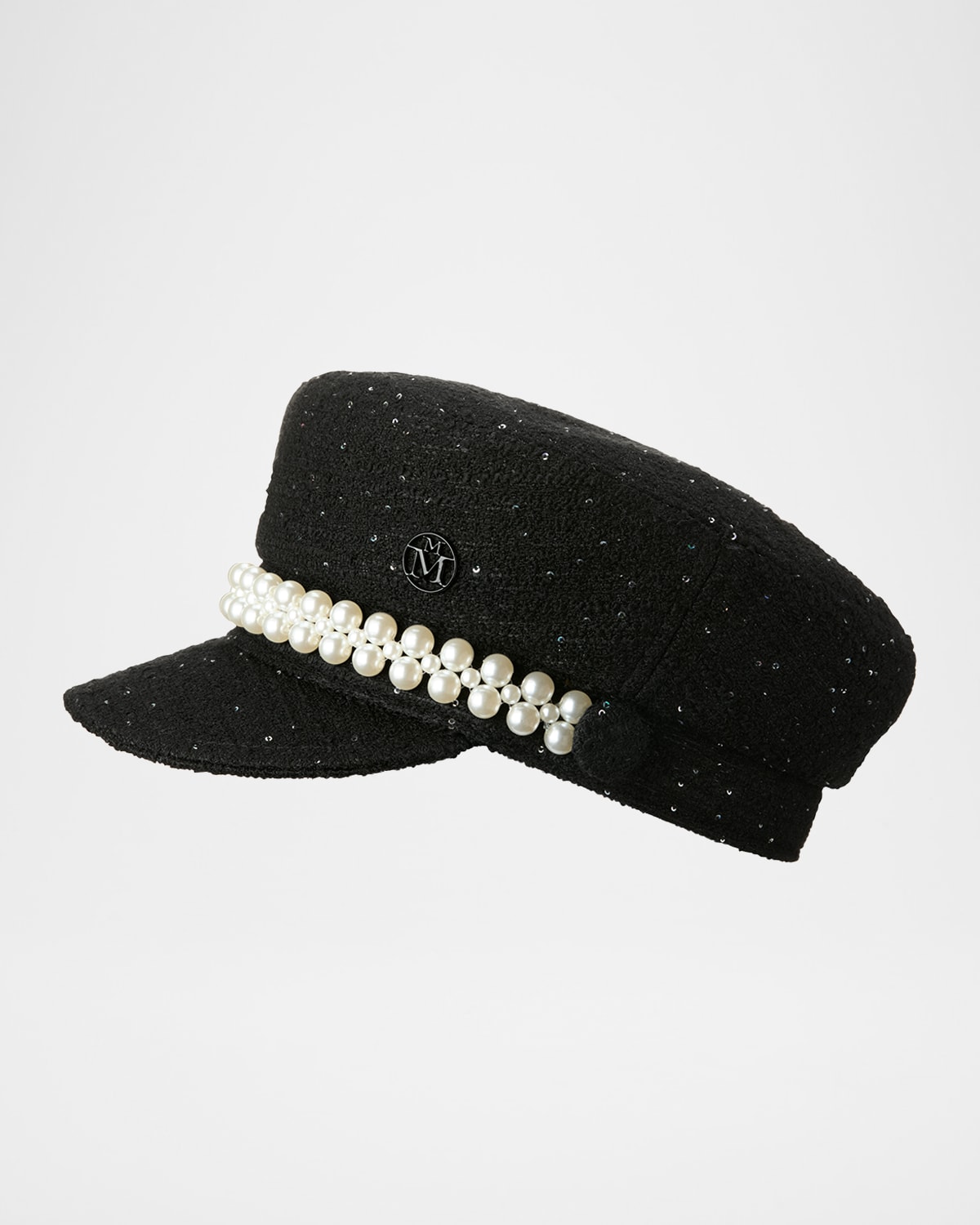 Maison Michel Abby Sequined Tweed Newsboy Hat In Black