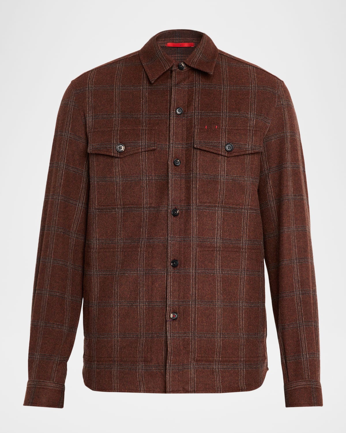 Isaia Men's Wool And Cashmere Windowpane Check Overshirt In Brown