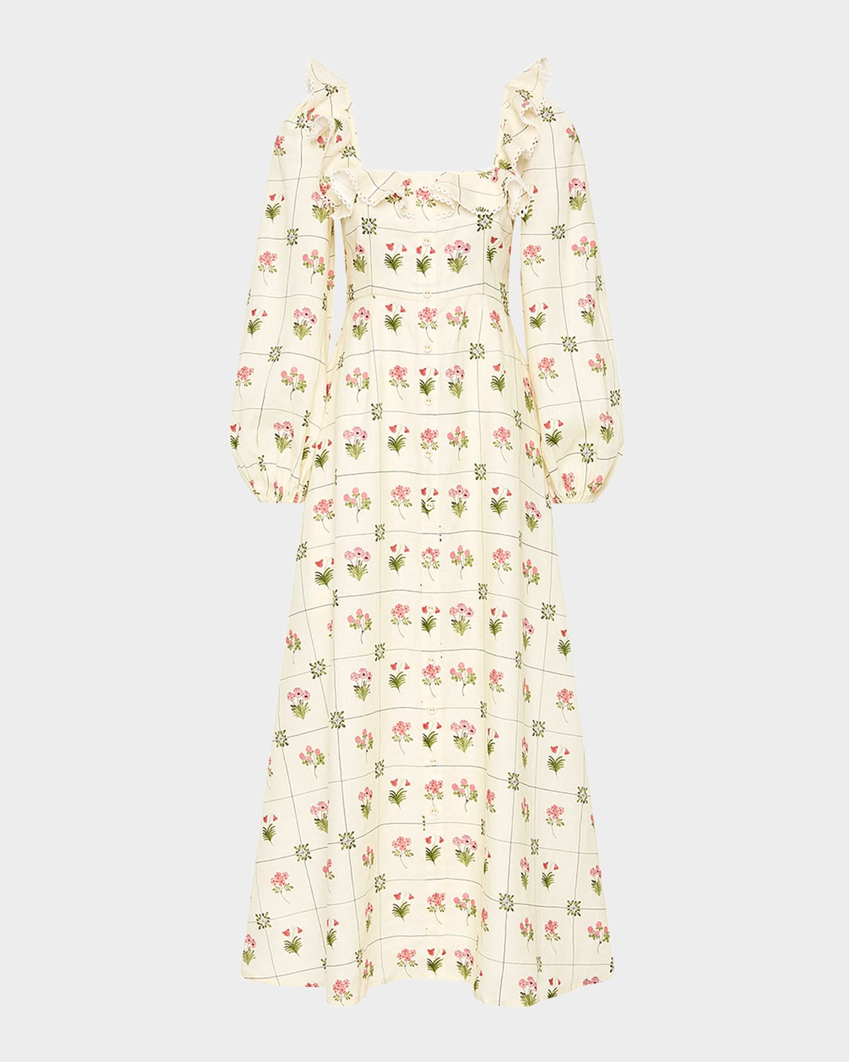 Palm Noosa Montana Ruffle Floral-print Linen Maxi Dress