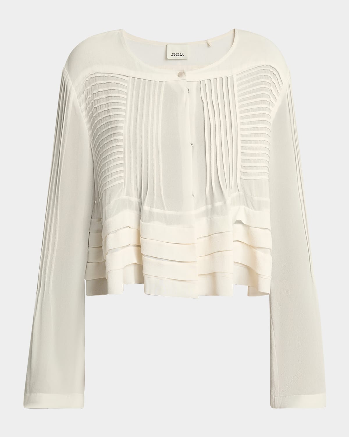 Isabel Marant Carolia Pleated Ruffle Crop Silk Blouse In White