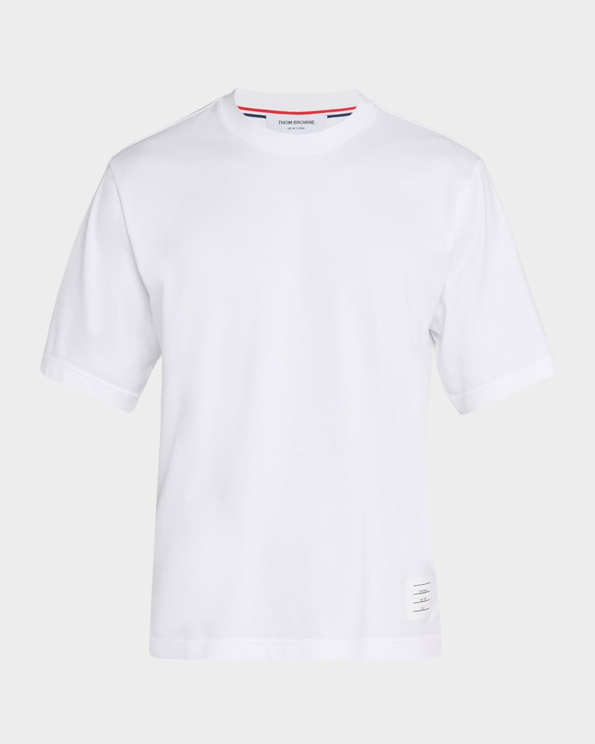 Thom Browne White Cotton T-shirt With Tricolor Stripe Detail In White