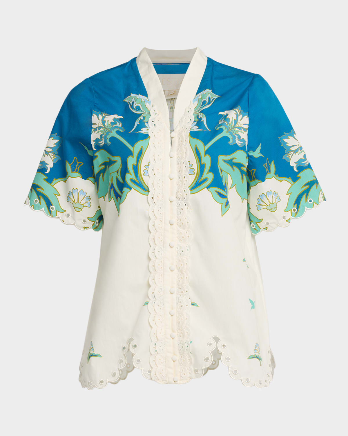 Mestiza New York Cortez Scalloped Floral-Print Cotton Shirt