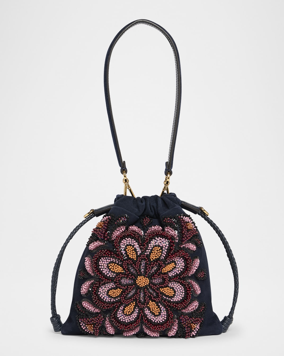 Etro Kalispera Beaded Flower Suede Shoulder Bag