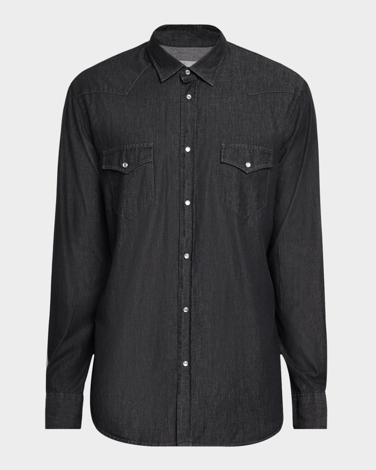 Neiman Marcus Men's Denim Western Button-down Shirt In Gray
