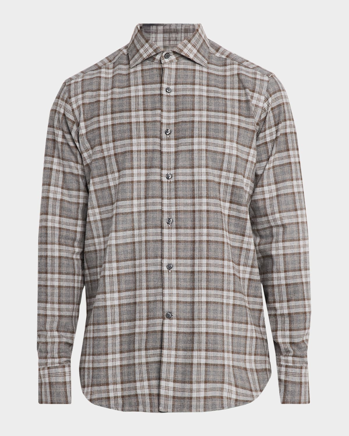 Neiman Marcus Men's Classic-fit Cotton Plaid Button-down Shirt In Gray