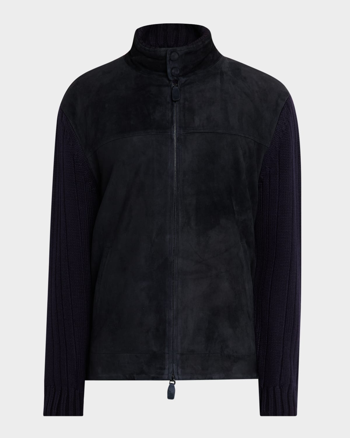 Emporio Armani Men 's Suede and Wool-Knit Full-Zip Jacket