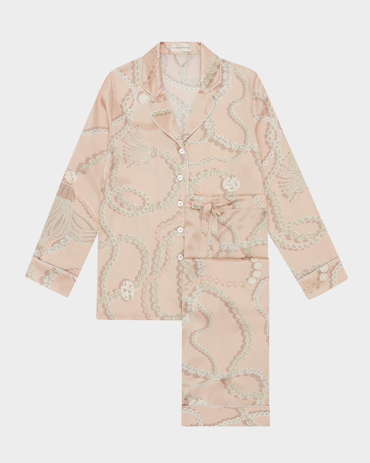 Lila Pearl-Print Silk Satin Pajama Set