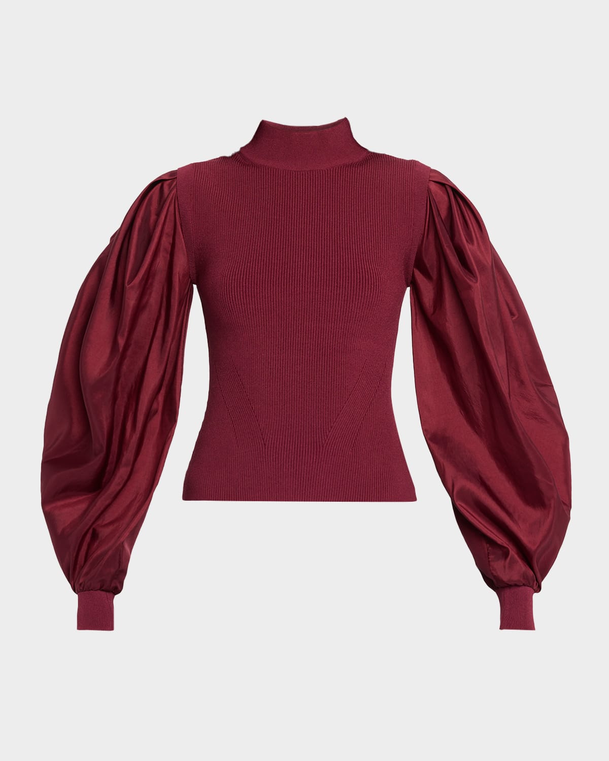 Simkhai Jackie Ribbed Taffeta-sleeve Top In Red