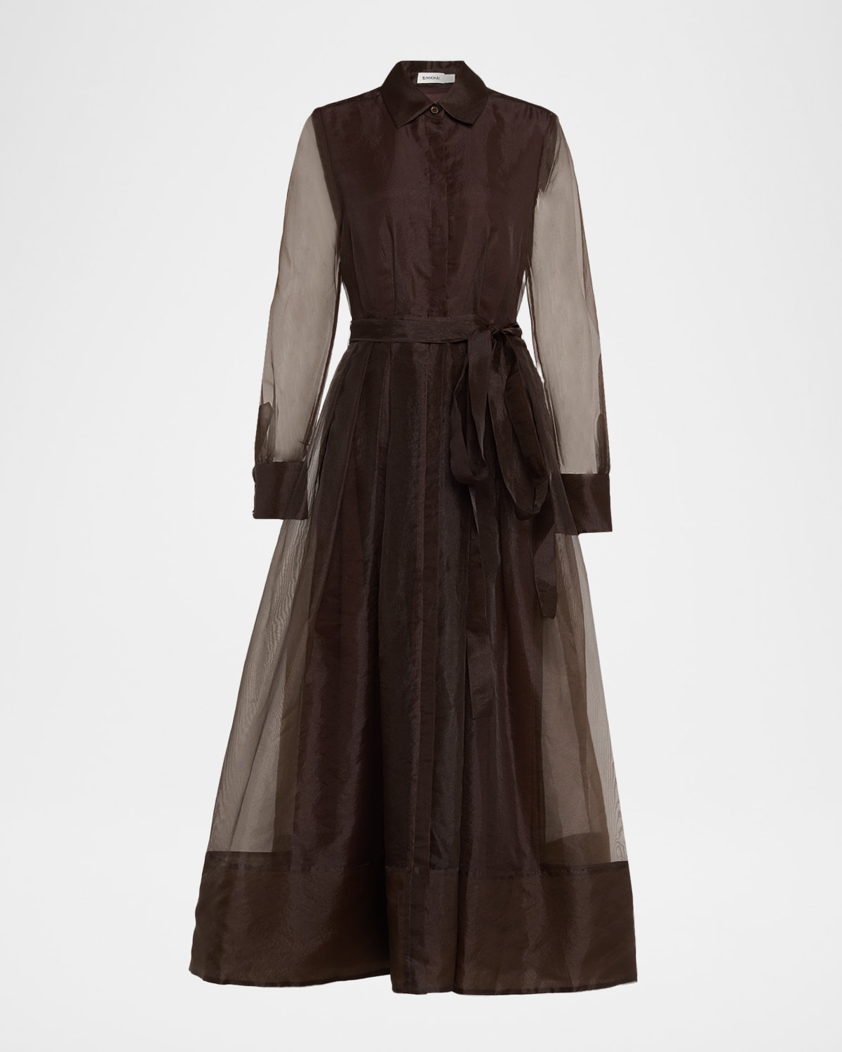 Simkhai Montgomery Sheer Pleated Midi Shirtdress In Brown