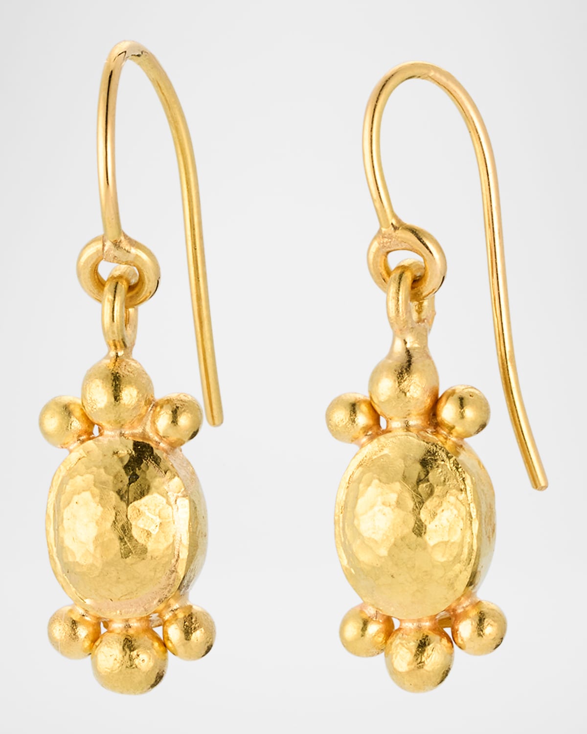 19K Yellow Gold Shallow Dome and Dot Dangle Earrings