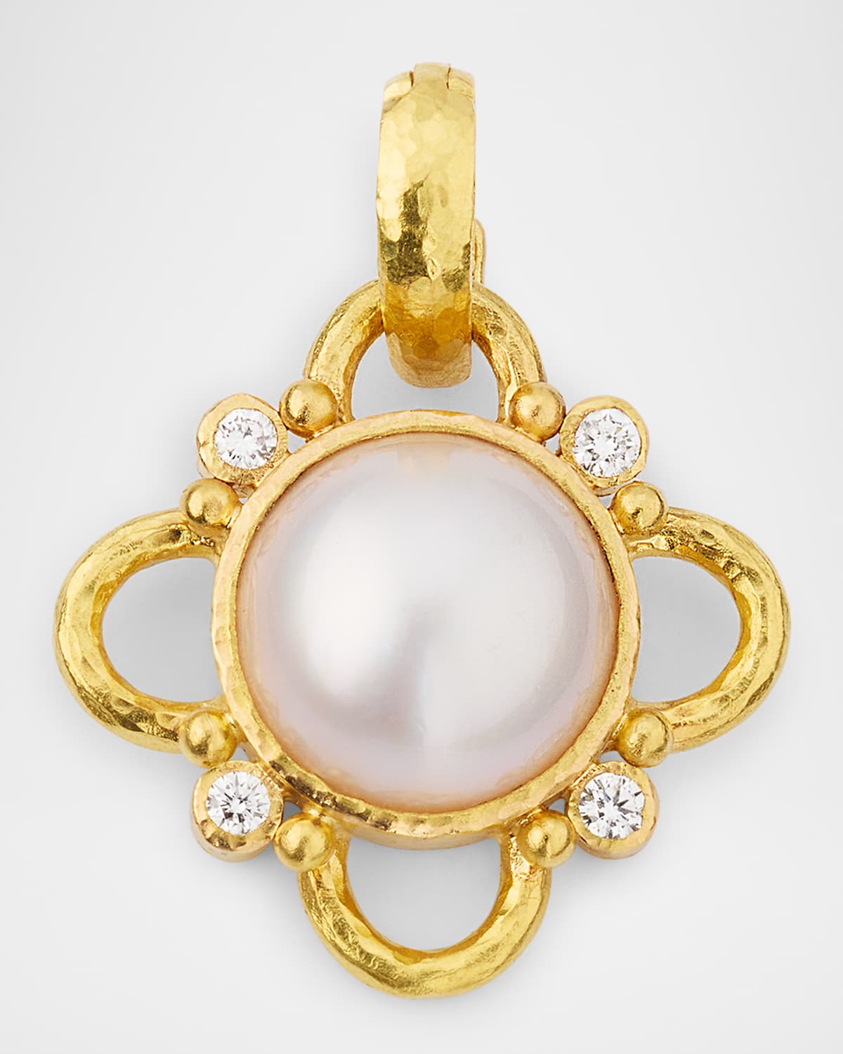 19K Yellow Gold 14mm Mabe Pearl Pendant with Four Diamonds