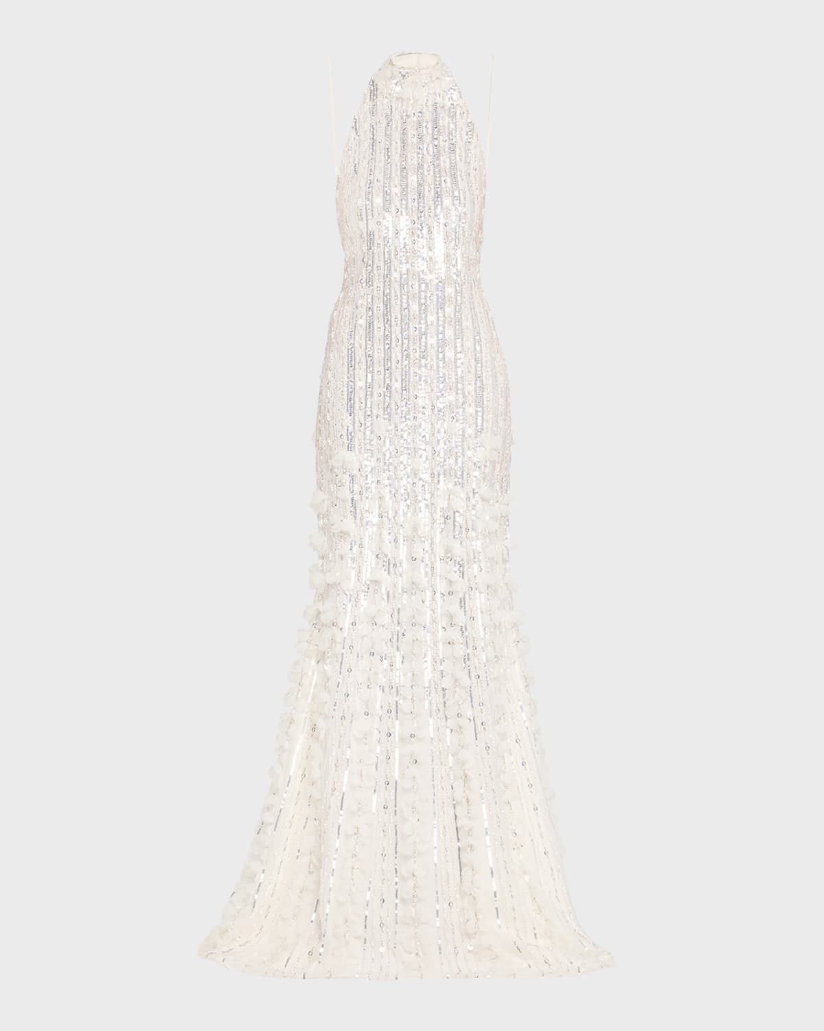 Sequined Tulle Petal Halter Gown