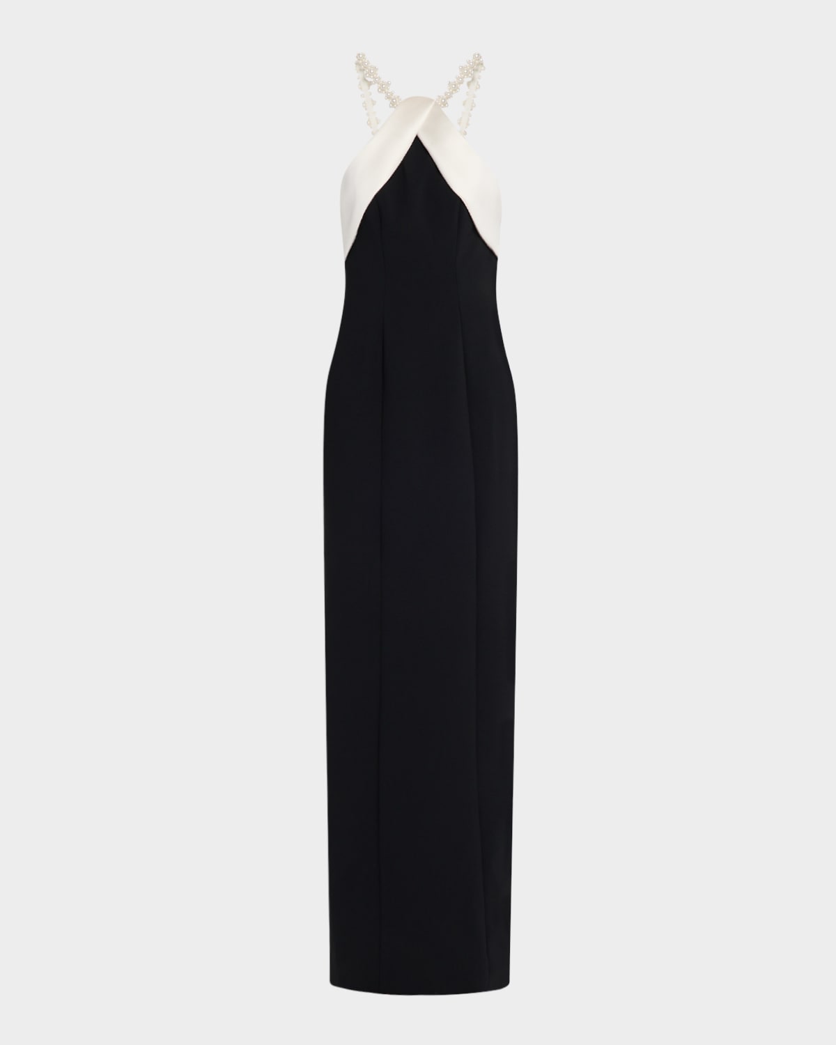 Black White Crepe And Satin Gown With Bead Straps