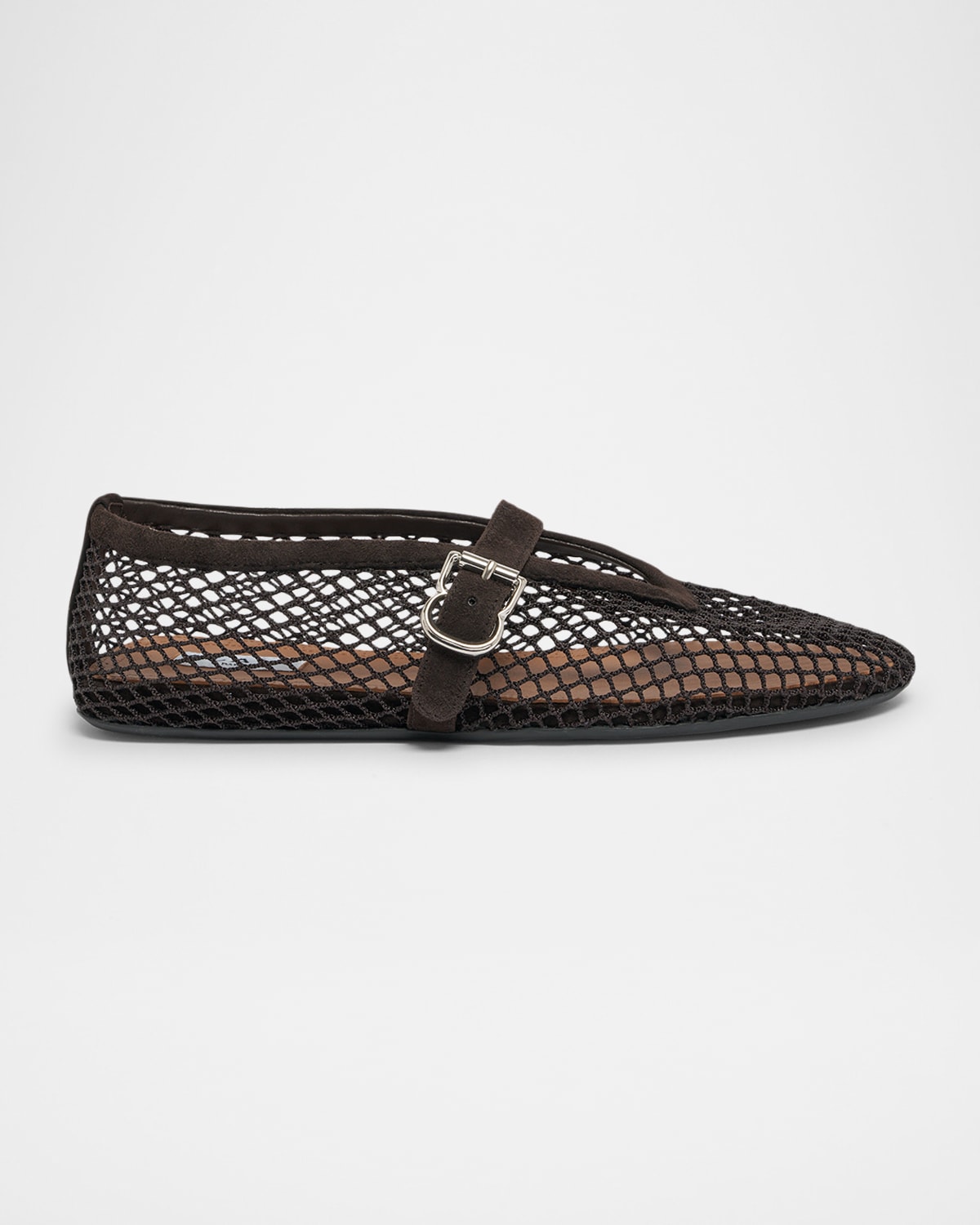 Mesh Mary Jane Suede Ballerina Flats