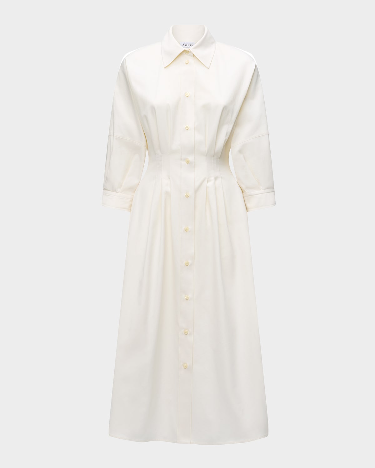 Callas Milano Anais Pleated Cotton Midi Shirtdress In Sand