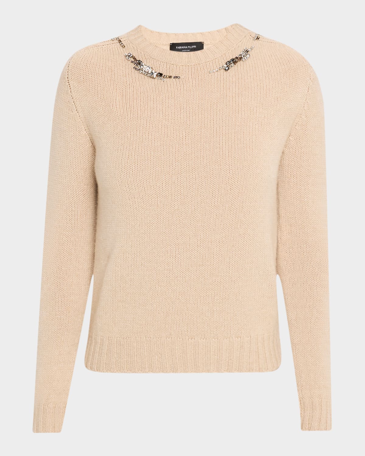 Fabiana Filippi Crystal-embellished Crewneck Knit Sweater In Pink