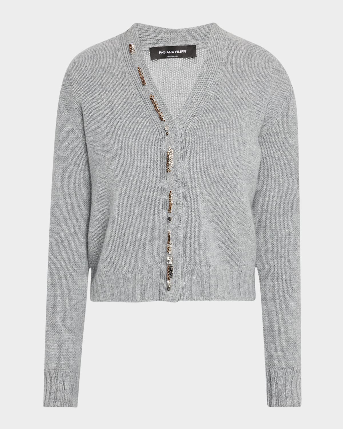 Fabiana Filippi Crystal-embellished Knit Cardigan In Gray