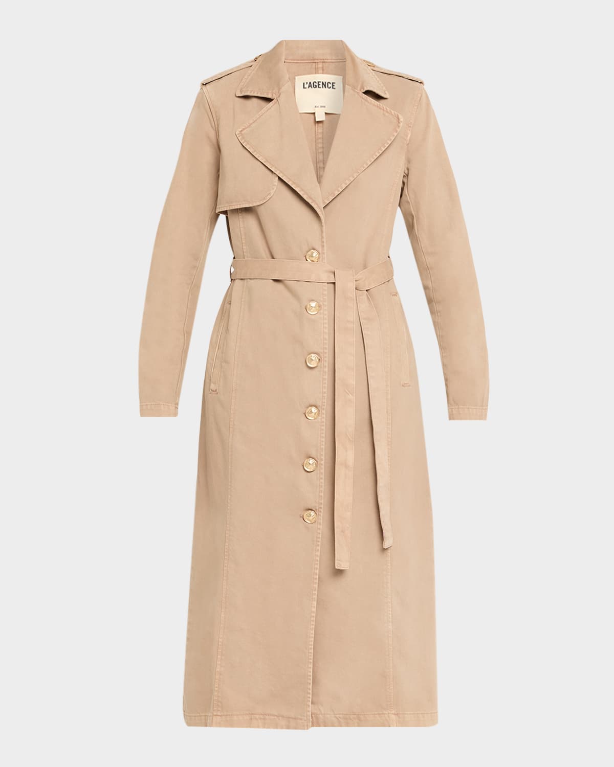 L Agence Zavia Denim Trench Coat In Brown