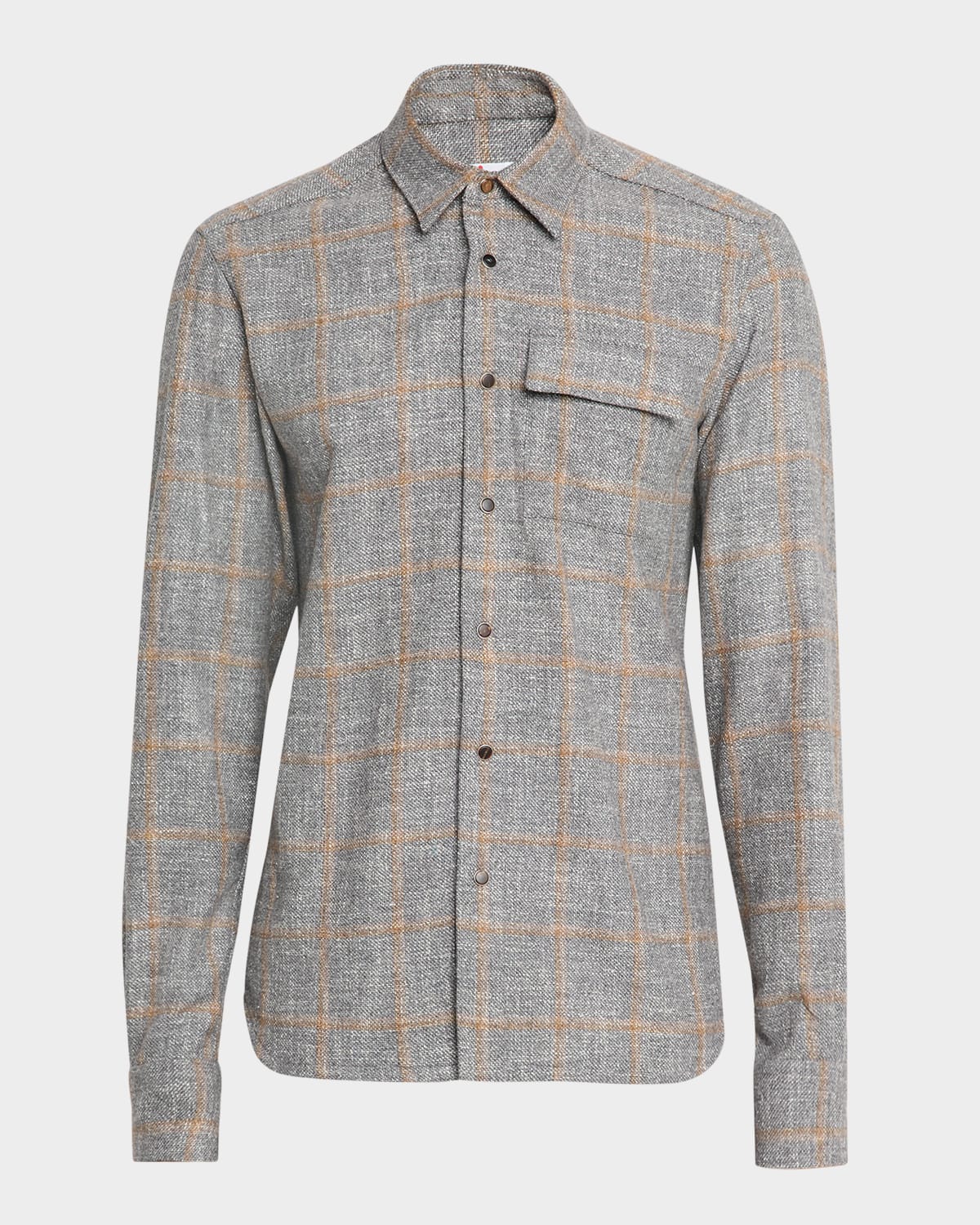 Kiton Men's Windowpane Snap-front Overshirt In Gray