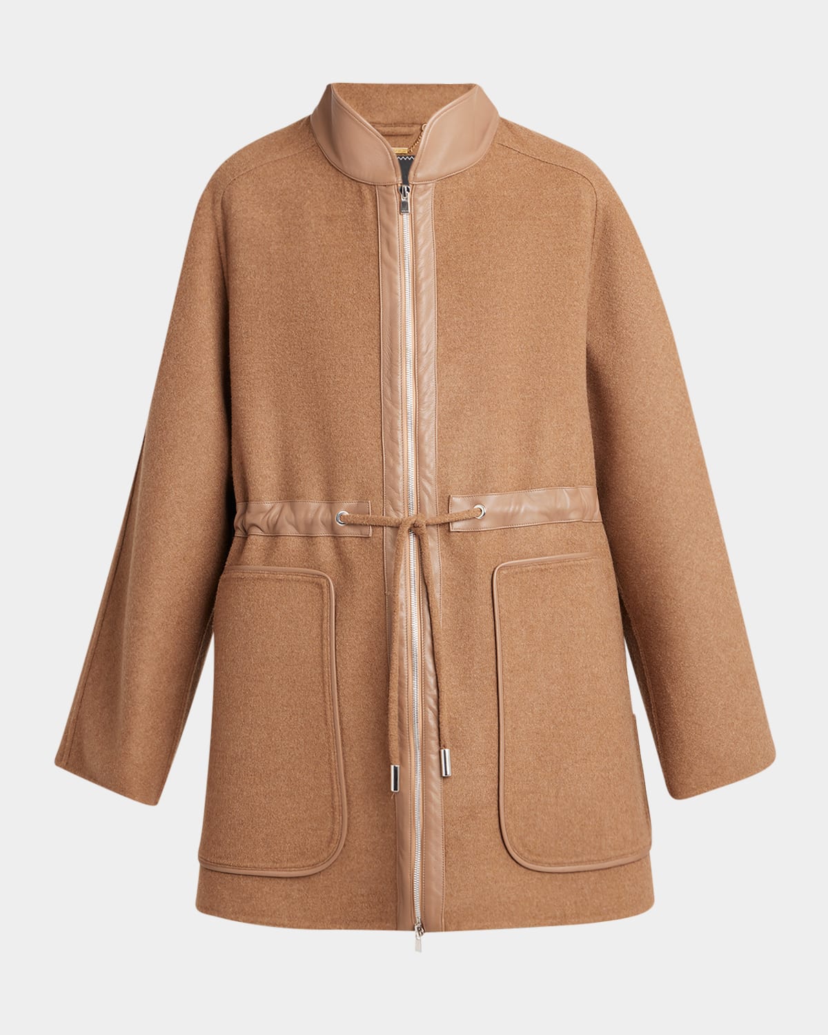 Kiton Drawstring Wool Parka Jacket In Brown