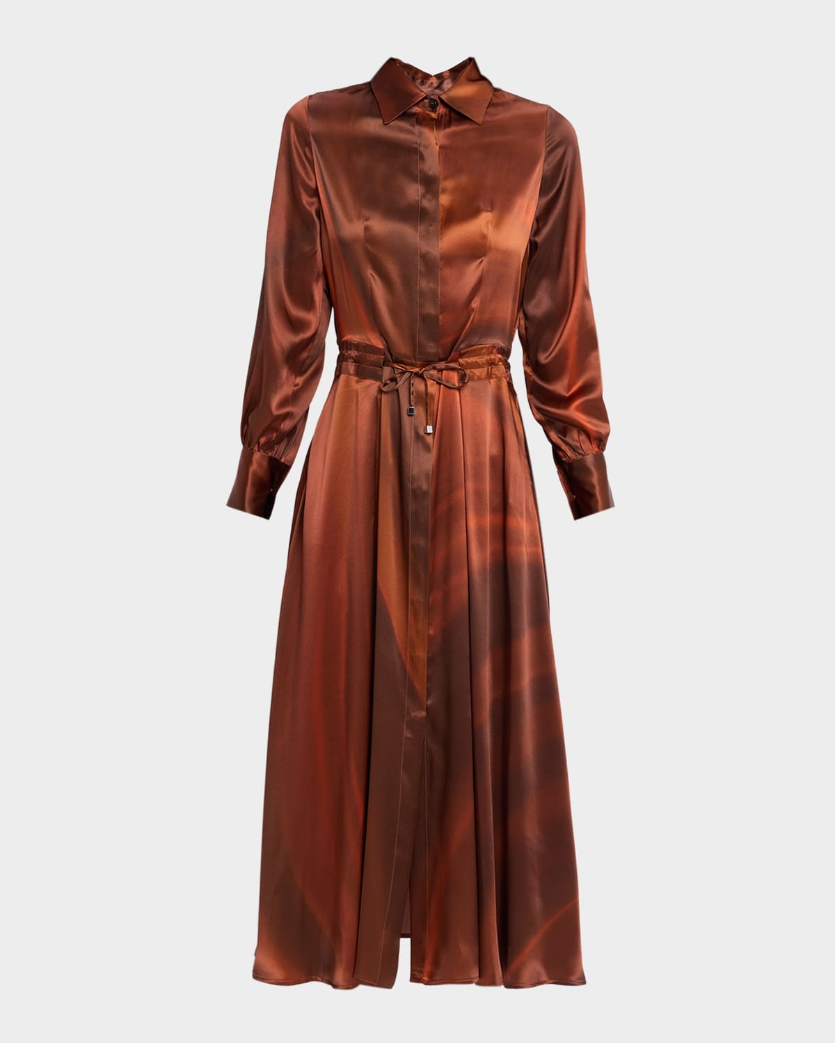 Kiton Long-sleeve Silk Midi Shirtdress In Animal Print