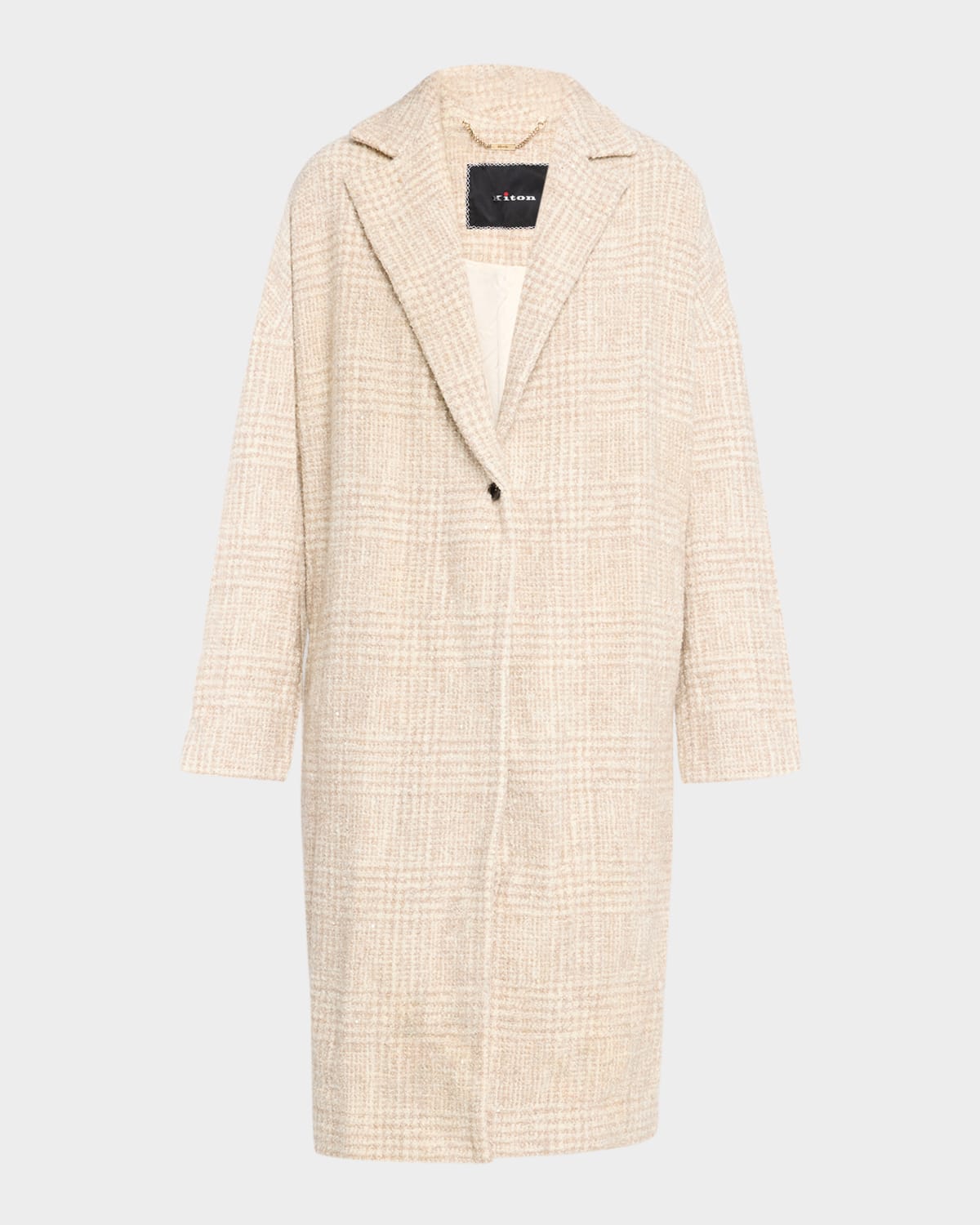 Kiton Paillette Check Tweed Single-breasted Coat In White