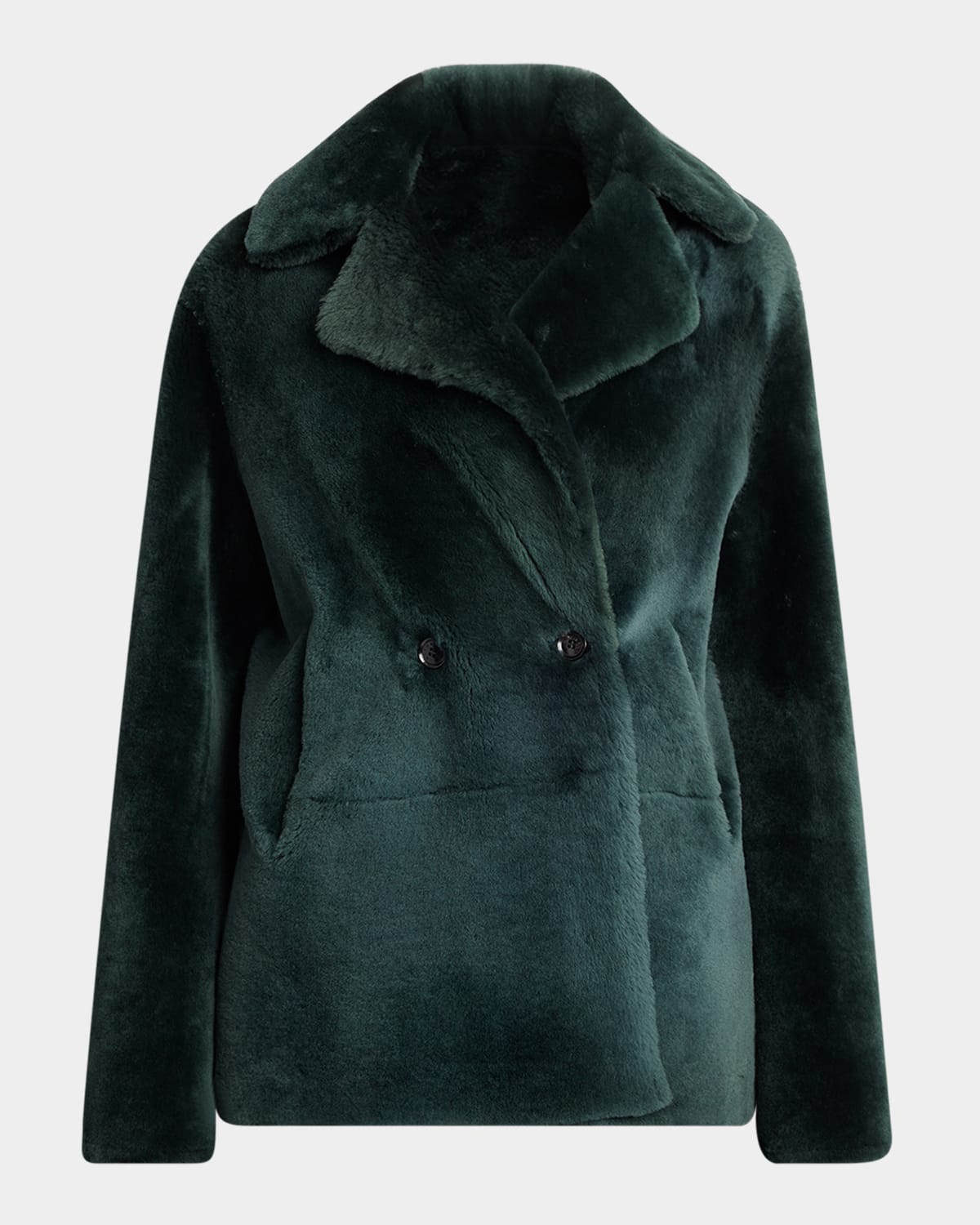 Kiton Double-breasted Sheep Shearling Coat In Green