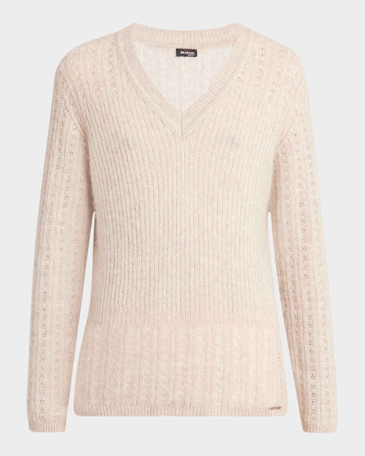 Kiton Openwork Cashmere Knit V-neck Sweater In Neutral