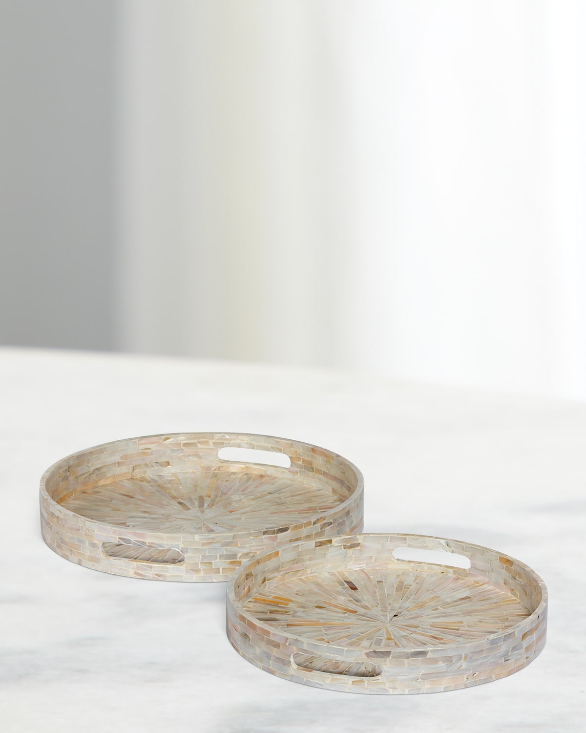 Park Hill Collection Capraia Coast Round Mother-of-Pearl Decorative Trays, Set of 2